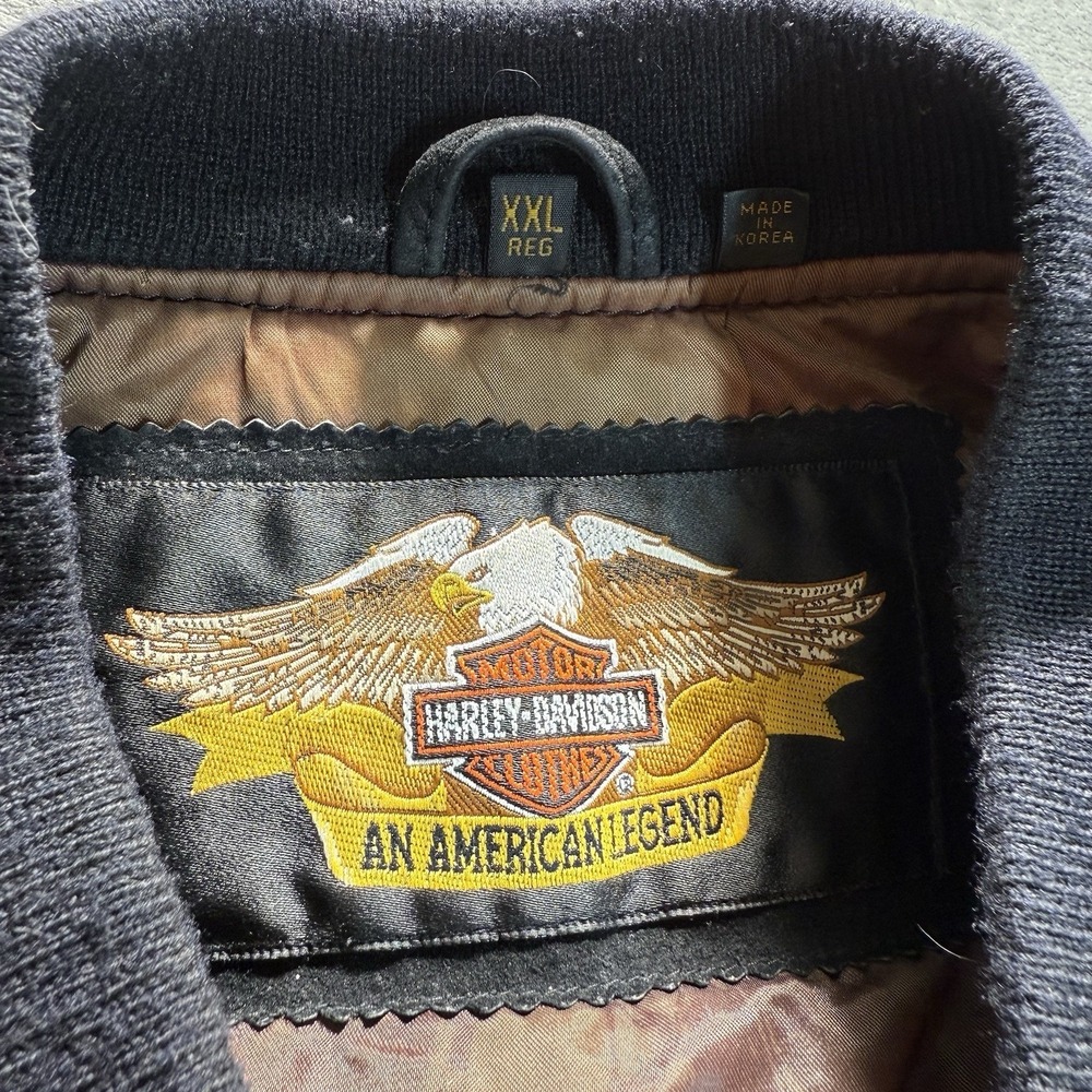 Harley-Davidson Suede Bomber Jacket V-Twin Power Patch Black XXL Vintage - Picture 6 of 16